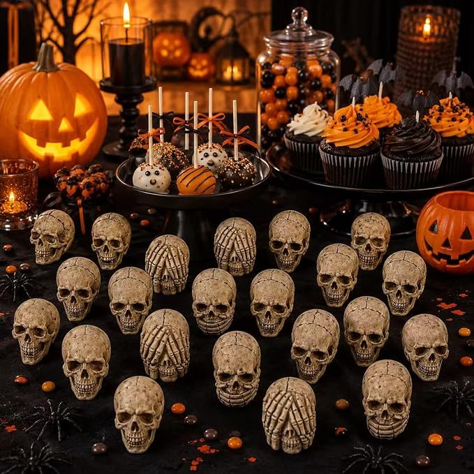 20 Pack Realistic Skull Figurines, Skeleton Head Decorations for Halloween - skull figurine
