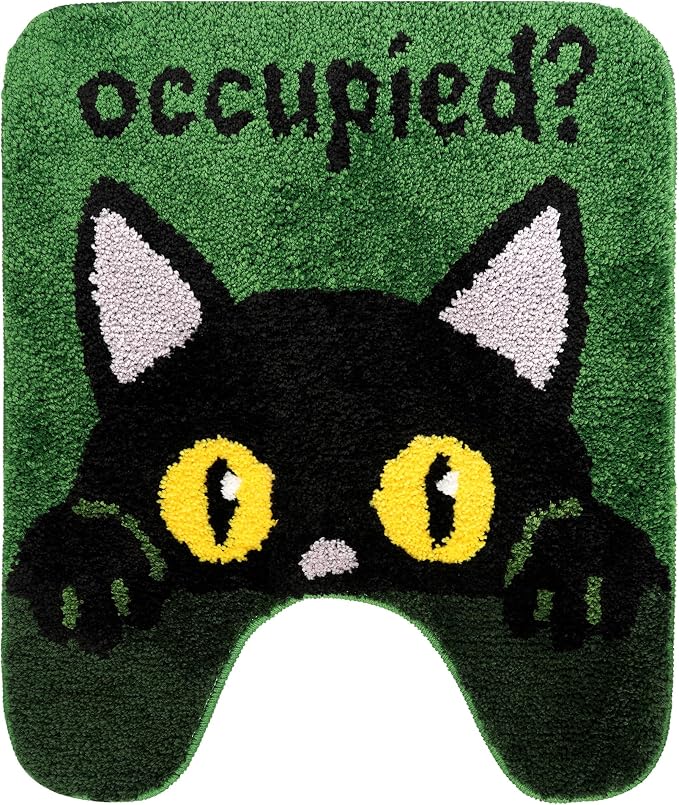 Black Cat U-Shaped Toilet Mat, Soft Absorbent Non-Slip Contour Bathroom Rug, Funny Cat Decor Washable Bath Mat for Toilet Base, Cute Pet Lover Bathroom Floor Mat - skull toilet mat