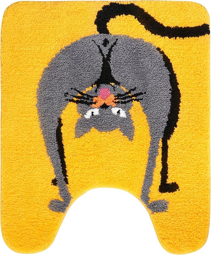 Funny Cat Butt Contour Toilet Rug, U-Shaped Non-Slip Bathroom Mat, Absorbent Washable Bath Floor Rug for Toilet Base, Humorous Cat Themed Bathroom Decor - skull toilet rug