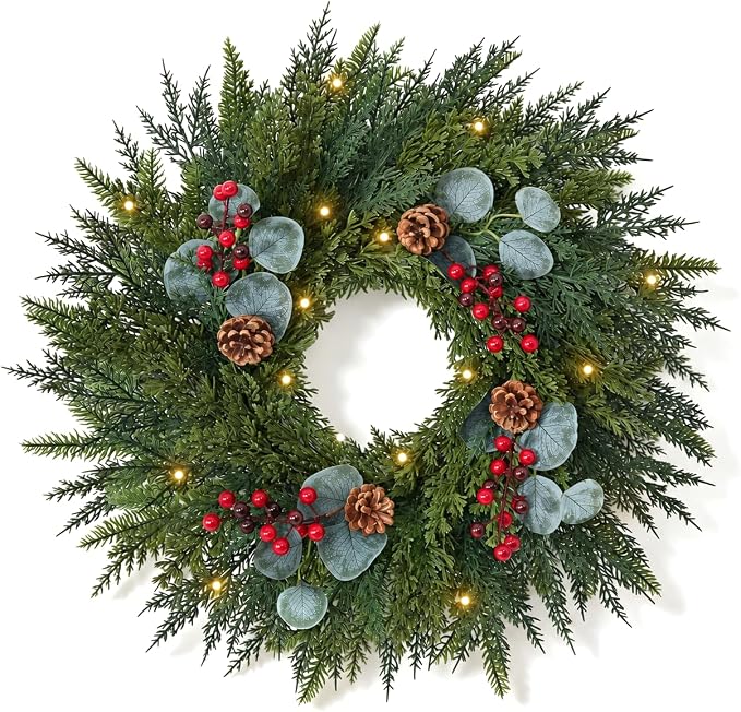 24 Inch Christmas Wreaths for Front Door-Norfolk Pine Christmas Door Wreath
