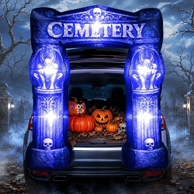 6Ft Halloween Trunk Or Treat Car Inflatable Decorations Kit, Cemetery Arch - skull inflatable