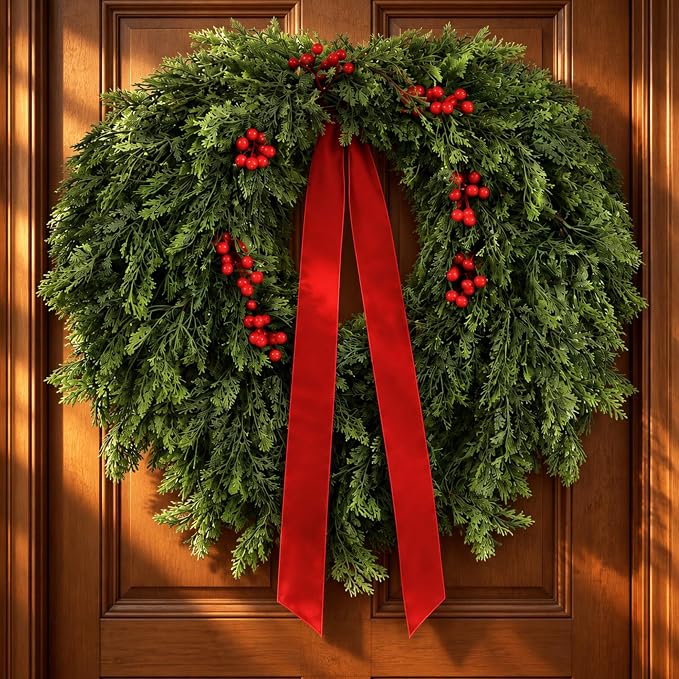 Suncalla 32''Christmas Wreath for Front Door Artificial Cedar Winter Wreath - skull wreath