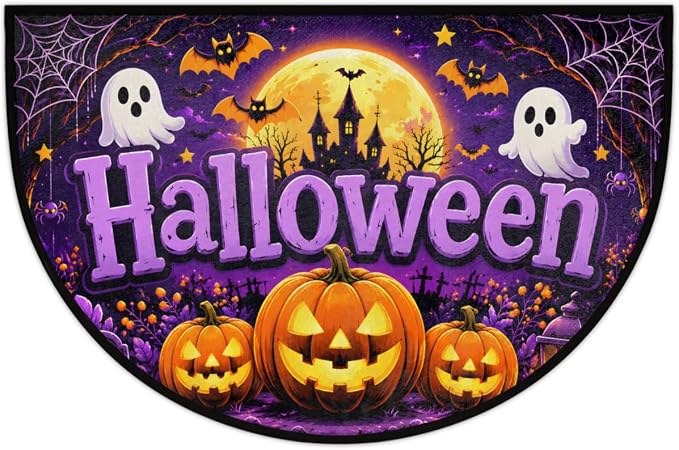 Halloween Half Round Door Mat Outdoor Doormat Bedroom Entrance Rug A5 - skull floor mat