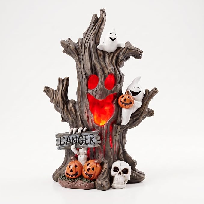 Halloween Tree Figurine with Skeleton LED Light Up Decor for Home - skull figurine