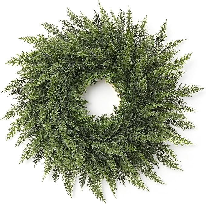 24″ Christmas Wreaths for Front Door-Cedar Artificial Christmas Door Wreath