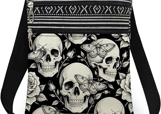 Halloween Skull Crossbody Bag Moth Rose Print Gift for Women