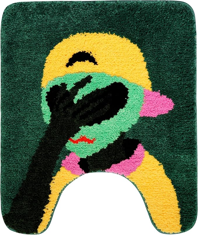 Facepalm Alien U-Shaped Toilet Mat, Funny Cool Contour Bathroom Rug, Non-Slip Absorbent Washable Bath Floor Mat for Toilet Base, Space UFO Themed Bathroom Decor - skull toilet mat