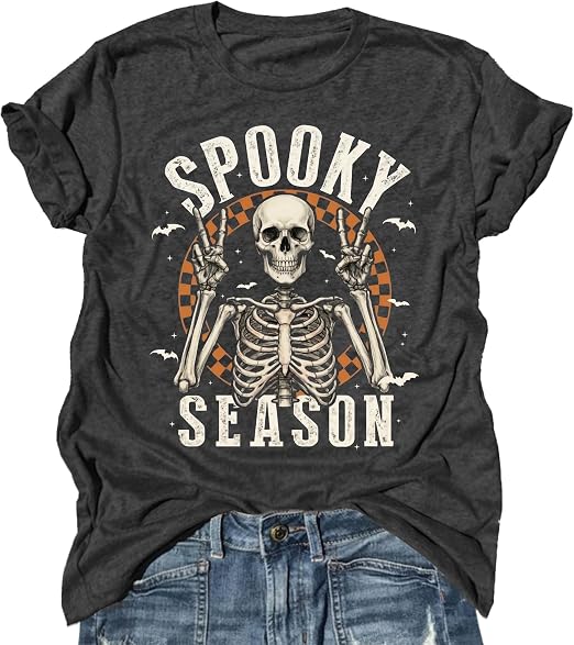 Basic Witch Halloween T Shirt Women Vintage Graphic Coffee Tees Shirt Short Sleeve Casual Funny Halloween Party Shirts - skull leggings