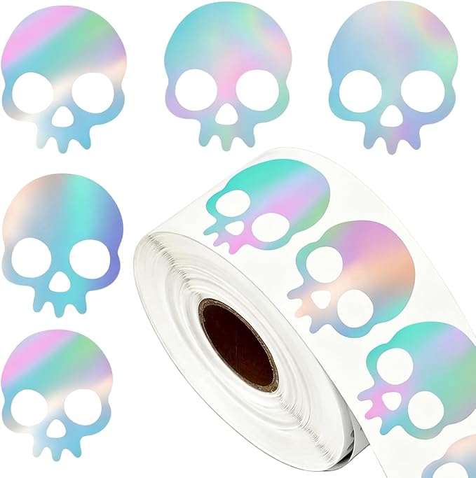 500Pcs Halloween Stickers Laser Skull Skeleton Self-Adhesive Stickers, Holographic Waterproof Decals for Halloween Party Envelope Scrapbook Decor Supplies（A546-1） - skull sticker