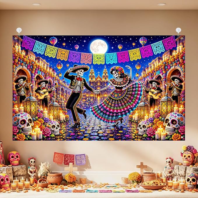 IVN Dia De Los Muertos Banner 71x43 Inch Day Dead Skeleton Dance Mexican - skull carpet