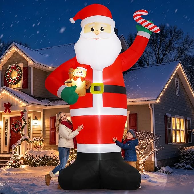 Elegear 12FT Christmas Inflatable Santa Outdoor Decorations for Yard Lawn