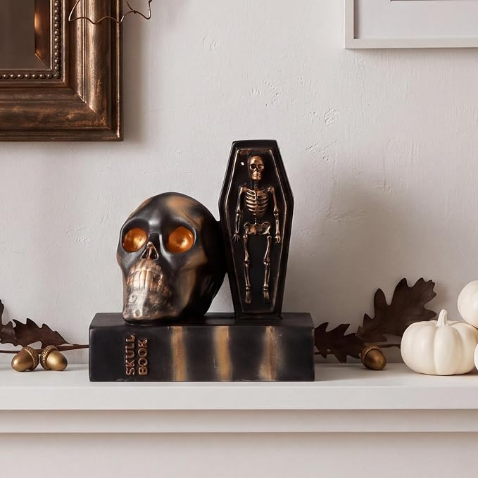 Halloween Gothic Skull Book Decor Coffin Figurine Mantel Table Centerpiece - skull figurine