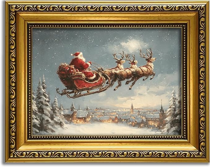 YD&YZY Flying Santa Reindeer 2026 Christmas Wall Art 8"x10" Small Framed - skull wall art
