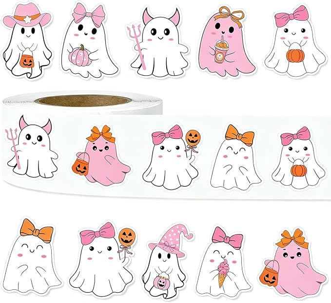 500Pcs Halloween Ghost Stickers Roll Laser Cute Boo Ghost Self-Adhesive Stickers Holographic Waterproof Decals for Halloween Party Envelope Scrapbook Decor Supplies Halloween Party Favor （B673-2 - skull sticker