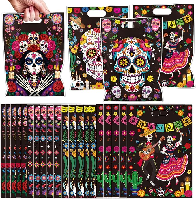 Falueqg Day of The Dead Goodie Candy Bags Dia De Los Muertos Party Supplies - skull candle