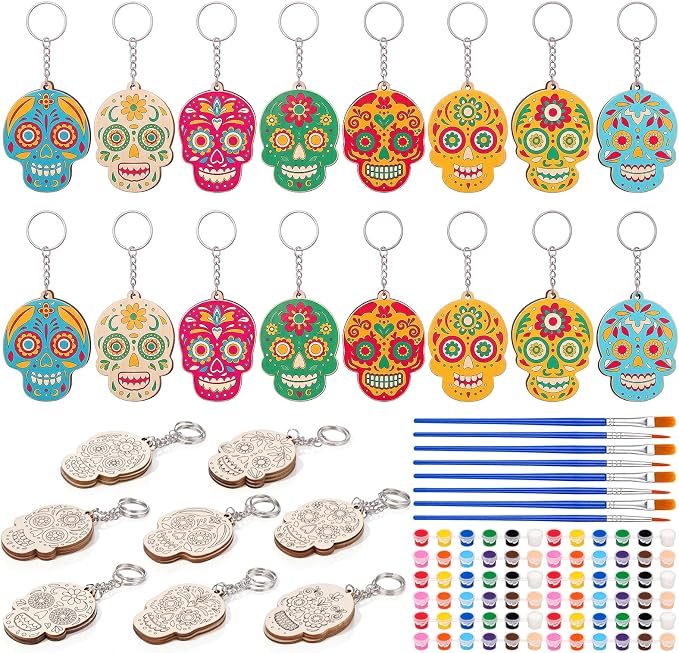 Jetec 24 Pcs Día De Los Muertos Skull Keychain Craft Kit - skull painting