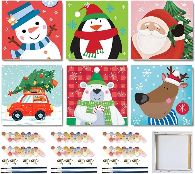 MXCFZX 6 Pcs Easy Christmas Paint by Numbers Kit Kids/Adults Framed 8x8in - skull painting