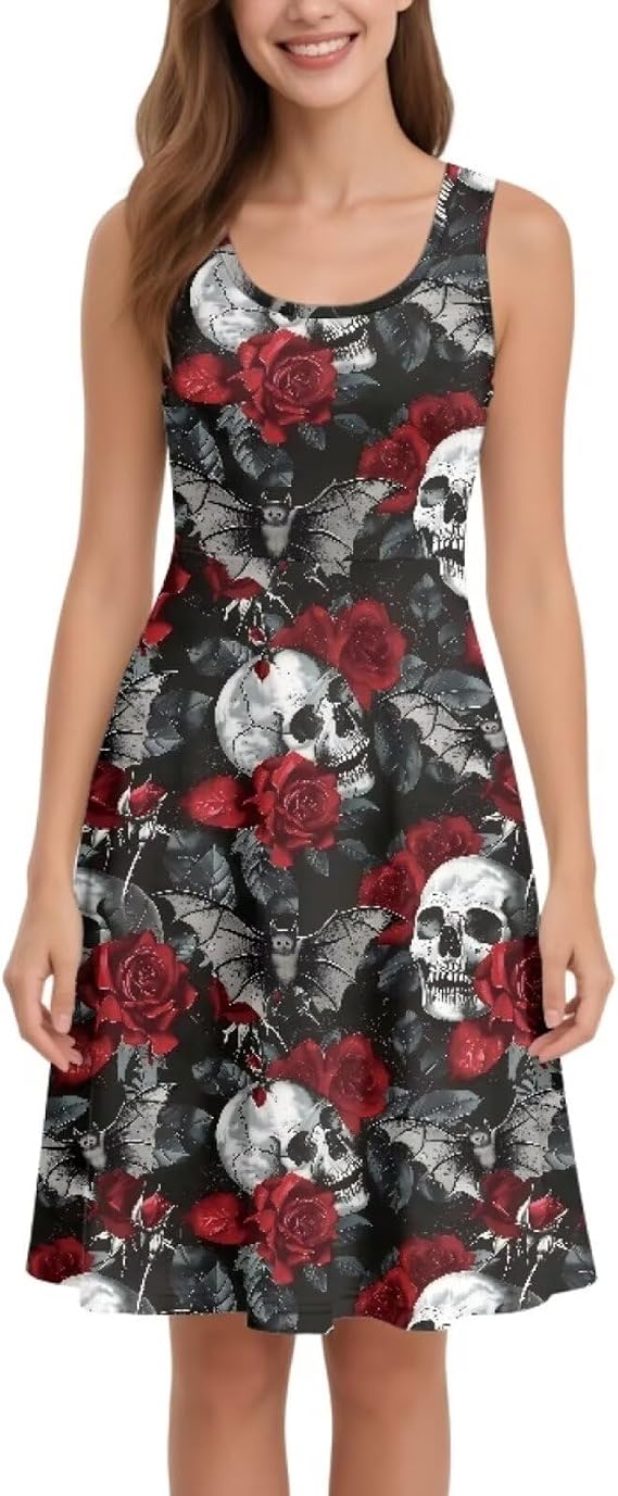 Summer Beach Dresses for Women A Line Sleeveless Tank Dress - sugar skull dress