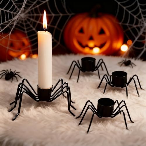4Pack Black Metal Spider Shaped Candlestick, Halloween Decoration Fit for Within 0.87inch Candle, Stick Holder for Festival Dining Table Party Home Decor (Candles not Included) - skull candle