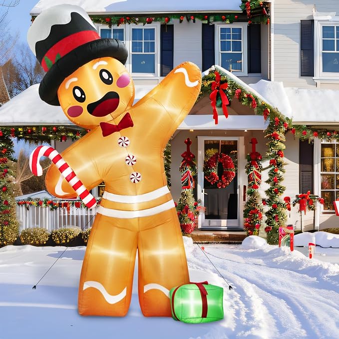 12FT Christmas Inflatable Gingerbread Man, Xmas Blow Up Yard Decorations - skull inflatable