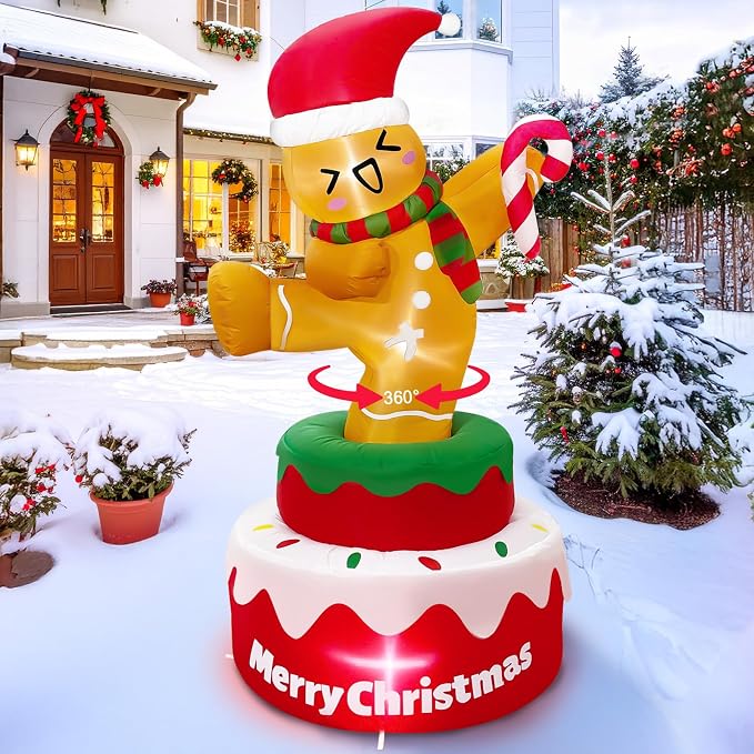 5 FT Rotating Gingerbread Man Christmas Inflatables Outdoor Decorations - skull inflatable