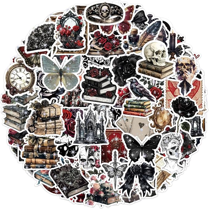 Dark Romance Stickers 100 Pcs, Gothic Vinyl Holographic Decals for Laptop - skull sticker