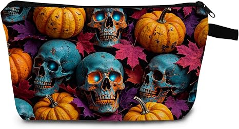 Halloween Gothic Skull Makeup Bag Pumpkin Cosmetics Purse - skull suitcase