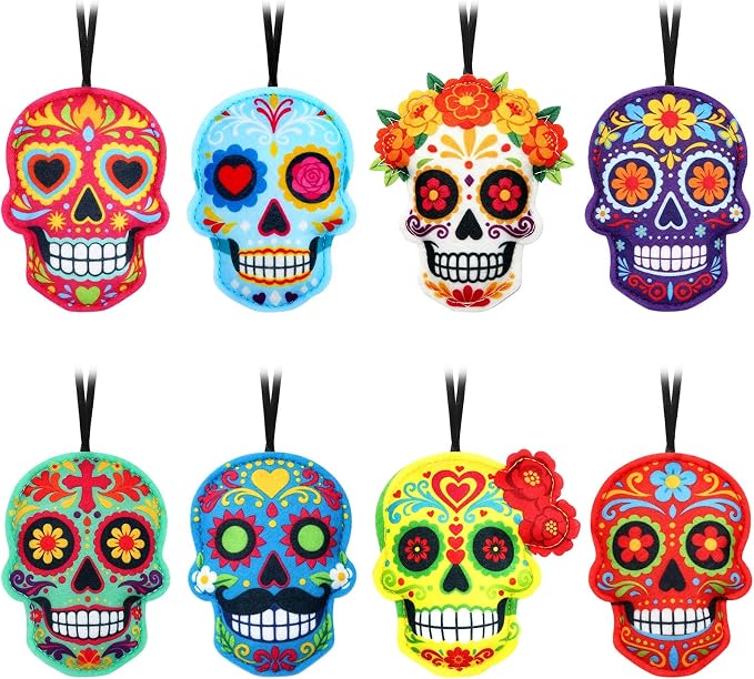 MARFOREVER 16Pcs Day of the Dead Ornaments,Sugar Skull Felt Hanging Decor - skull wreath