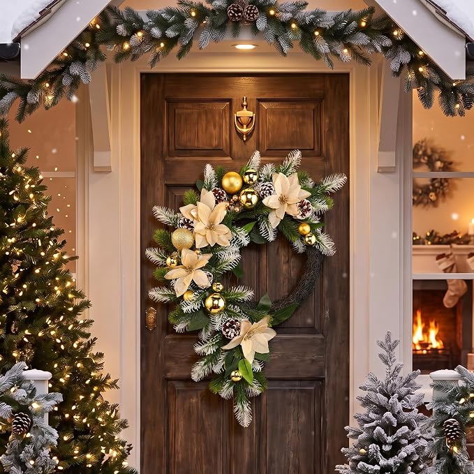 22'' Christmas Wreath for Front Door Large Door Wreath, Luxurious - skull wreath