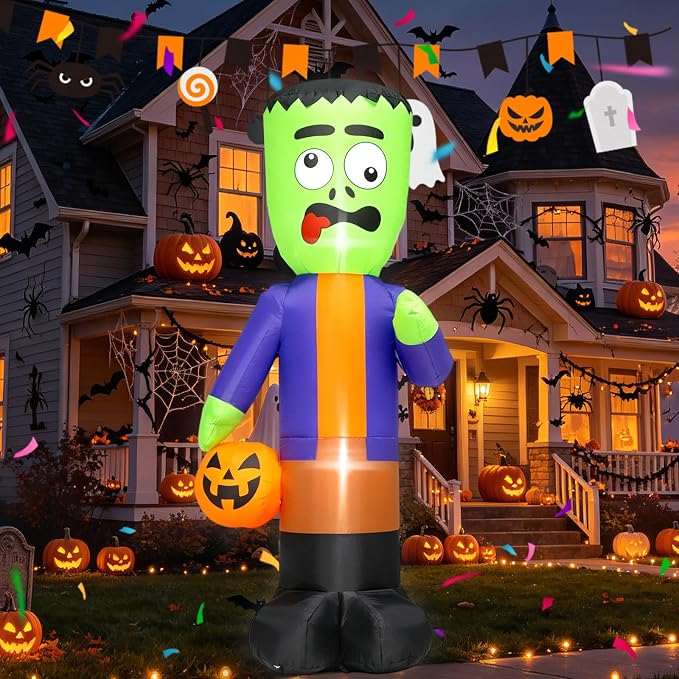 HZGDEJTG 5FT Frankenstein's Monster Outdoor Inflatable Decoration, with Built-in LED Lights, Suitable for Indoor and Outdoor patios, lawns, Festive Exterior Walls, Terrace Decorations, etc. - skull inflatable