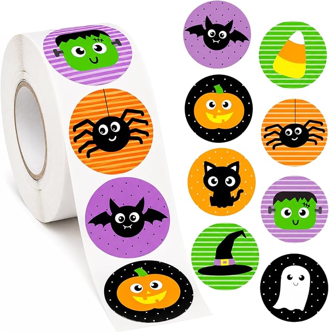 500PCS Halloween Stickers for Kids, Bat Spider Pumpkin Stickers Roll - skull sticker