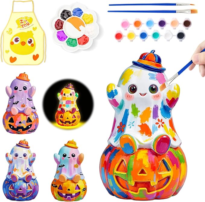 Paint Your Own Ghost Pumpkin Night Light Kit, DIY Halloween Crafts for Kids