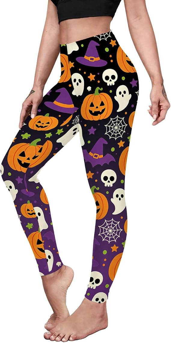 Womens Halloween Leggings Printed Stretchy Leggings Yoga Pants - skull leggings