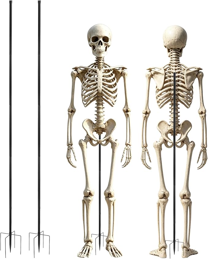 2 Set Halloween Metal Skeleton Stake Stand for 6.5FT Tall Skeletons - skeleton