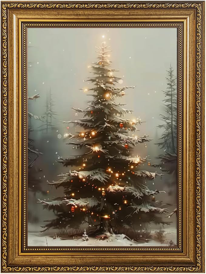 EJPFOGV Winter Snowy Christmas tree Framed Canvas Wall Art 12x16 inches - skull wall art