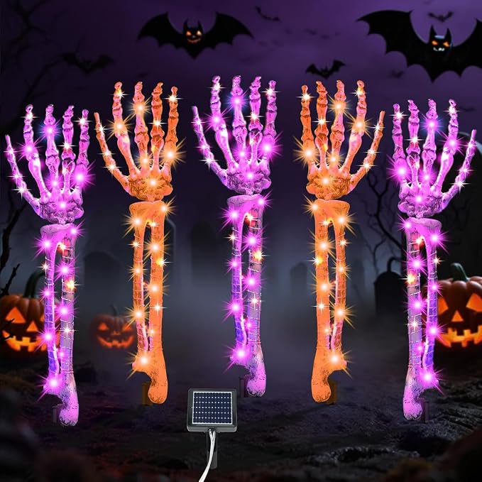 Halloween Decorations Outdoor, 5Pcs Solar Lighted Skeleton Arm Stakes - skeleton