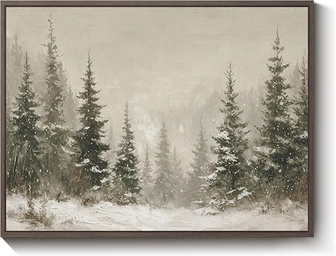 Vewall Framed Christmas Wall Art, Snowy Pine Forest Winter Landscape, 12x16 - skull wall art