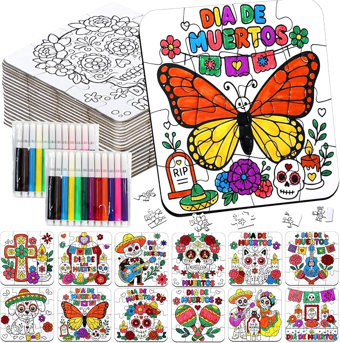 Day of the Dead Crafts for Kids Bulk-Dia De Los Muertos DIY Art Puzzle Kit - skull candle