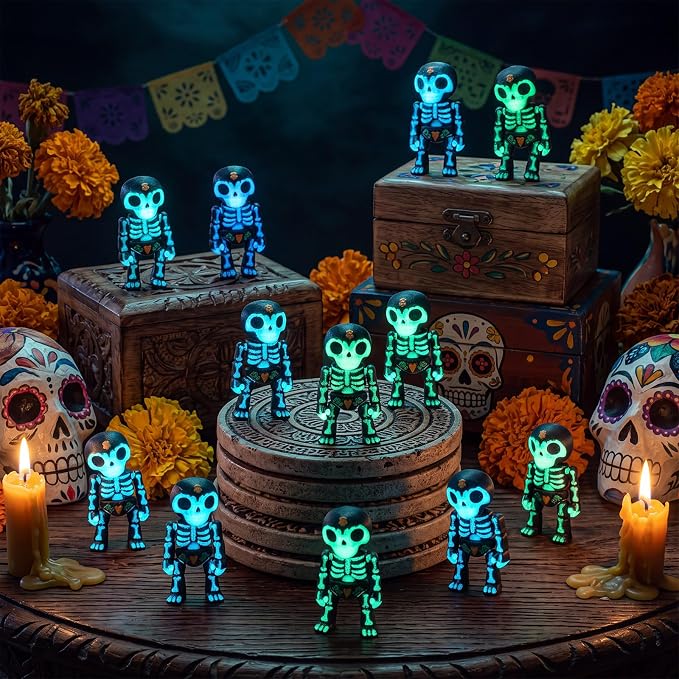 24 Pcs Day of The Dead 3D Printed Sugar Skull Mini Skeleton - skull figurine
