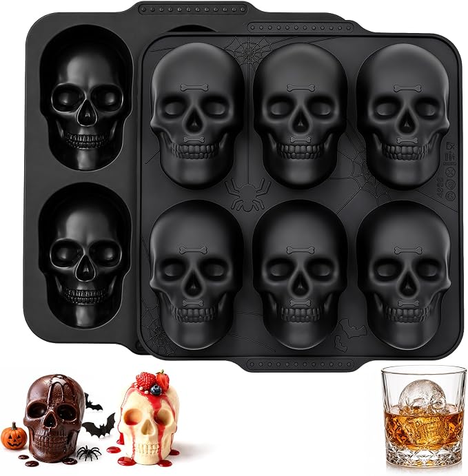 KASHME Richly Detailed Skull Baking Pan, Easy Release Silicone Skull Molds for Baking, BPA Free and Dishwasher Safe, Set of 2 - skull ashtray