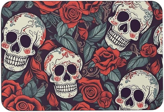 Diatom Mud Floor Mat Absorbent Bath Mat Non Slip Rubber Bath Floor Rugs - skull toilet rug