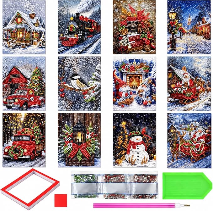Saillong 24 Pcs Vintage Christmas Mini Diamond Painting Kits with Frames - skull painting