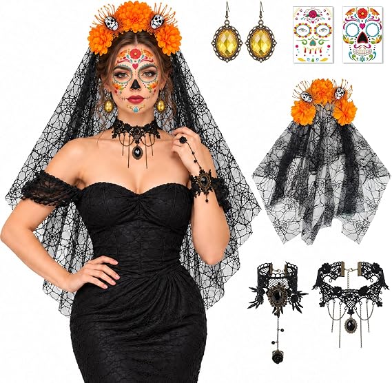 Day of the Dead Costume, Dia De Los Muertos, Halloween Cosplay Accessories - skull sticker