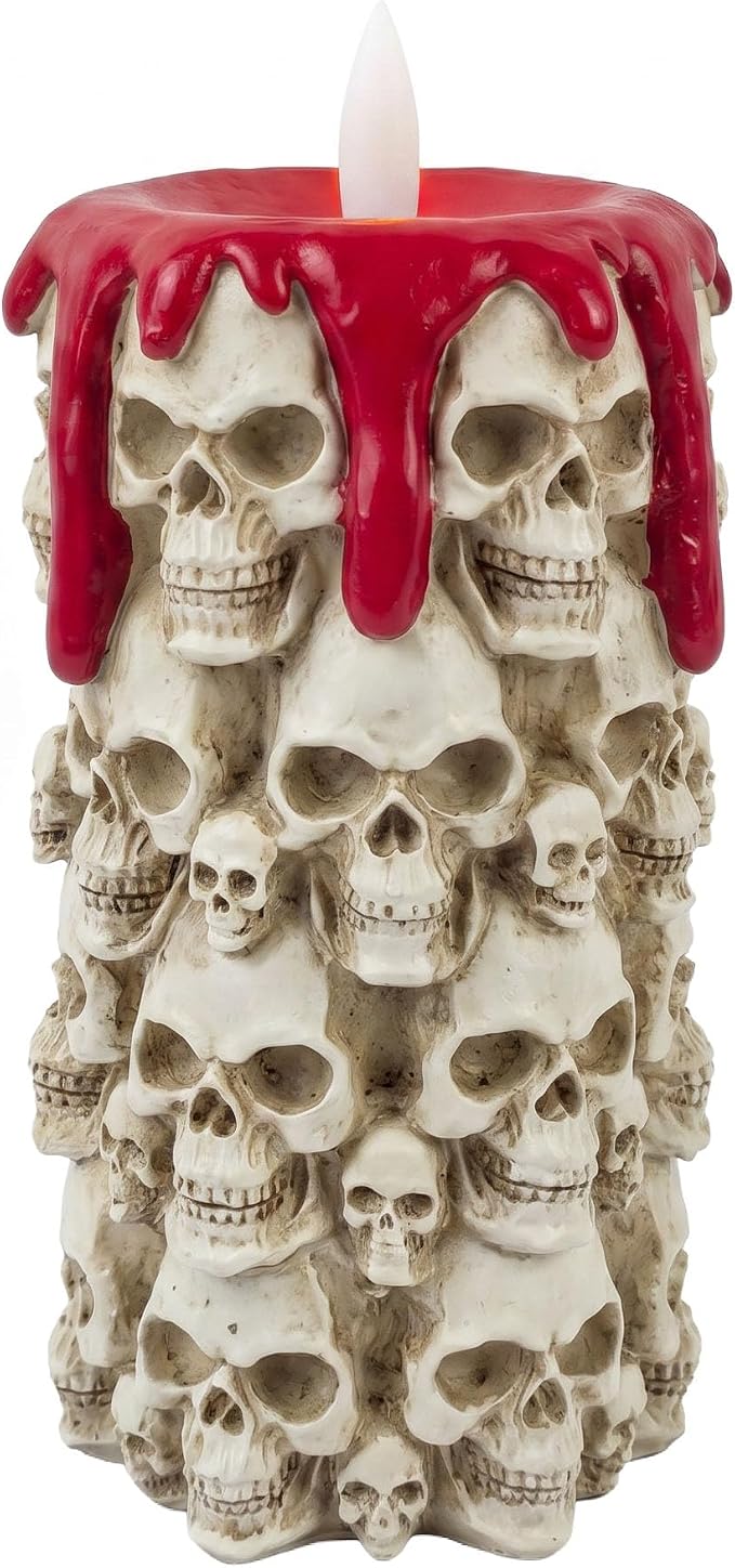 Halloween Flameless Candle White Resin Skull Led Pillar Candle - skull candle