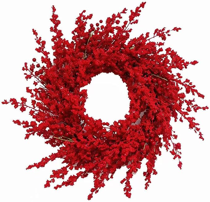24in Red Berry Christmas Wreath Front Door Farmhouse Holiday Decor - skull wreath