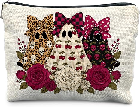 Halloween Floral Ghost Makeup Bag for Women Candy Gifts - skull suitcase