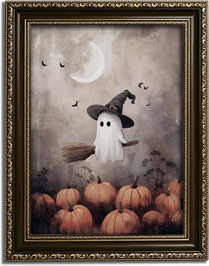Framed Halloween Cute Ghost Canvas Wall Art