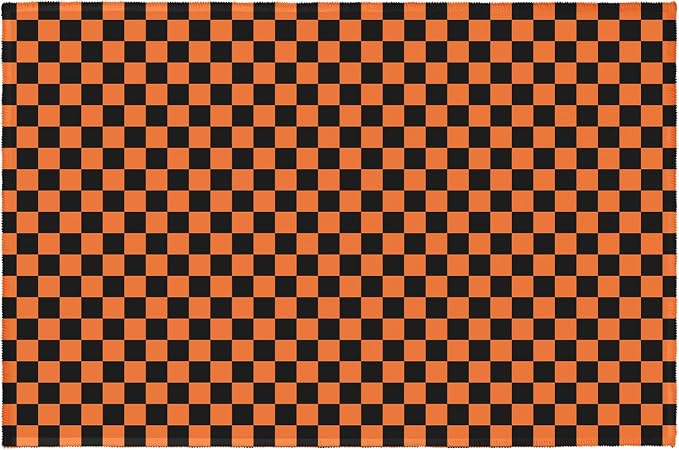 Halloween Checkered Outdoor Rug 2x3 Orange Black Buffalo Plaid Front Door Mat Fall Check Holiday Farmhouse Decor Indoor DoorMats Washable Small Carpet for Entryway Bedroom Laundry Room - skull carpet