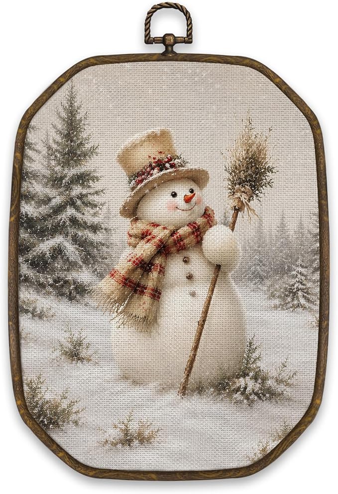 Waterside Pavilion Christmas Snowman Octagon Wall Art Decor 10.2x7 Inch - skull wall art