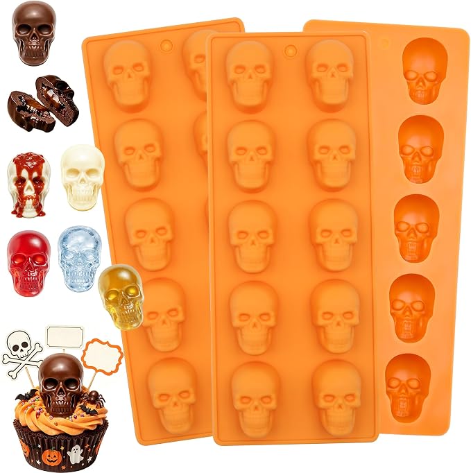 Skull Chocolate Molds, 3Pack Halloween Silicone Molds Candy Molds 30 Cavity - skull ashtray